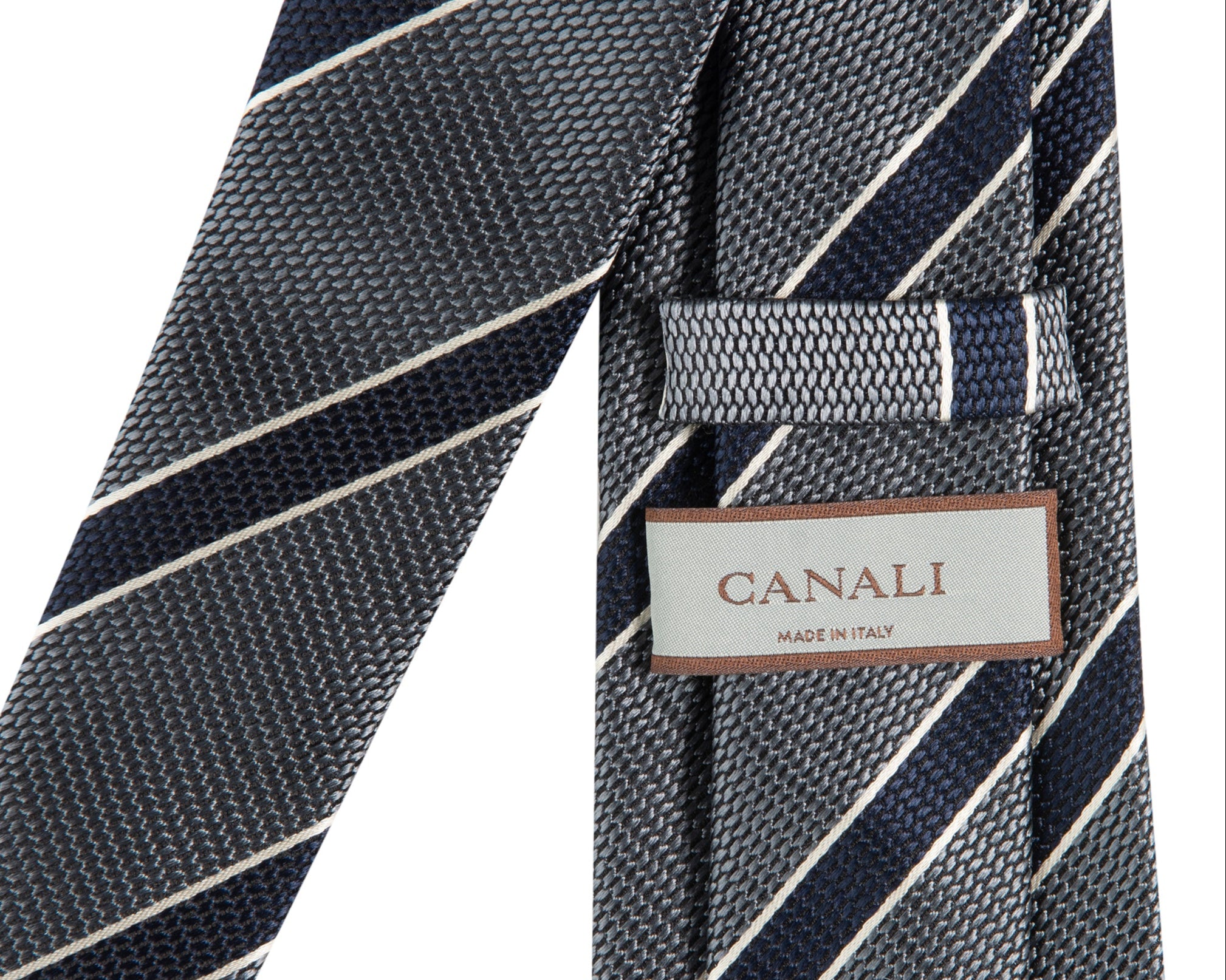 Canali Diagonal Bar Stripe Tie Grey/Navy