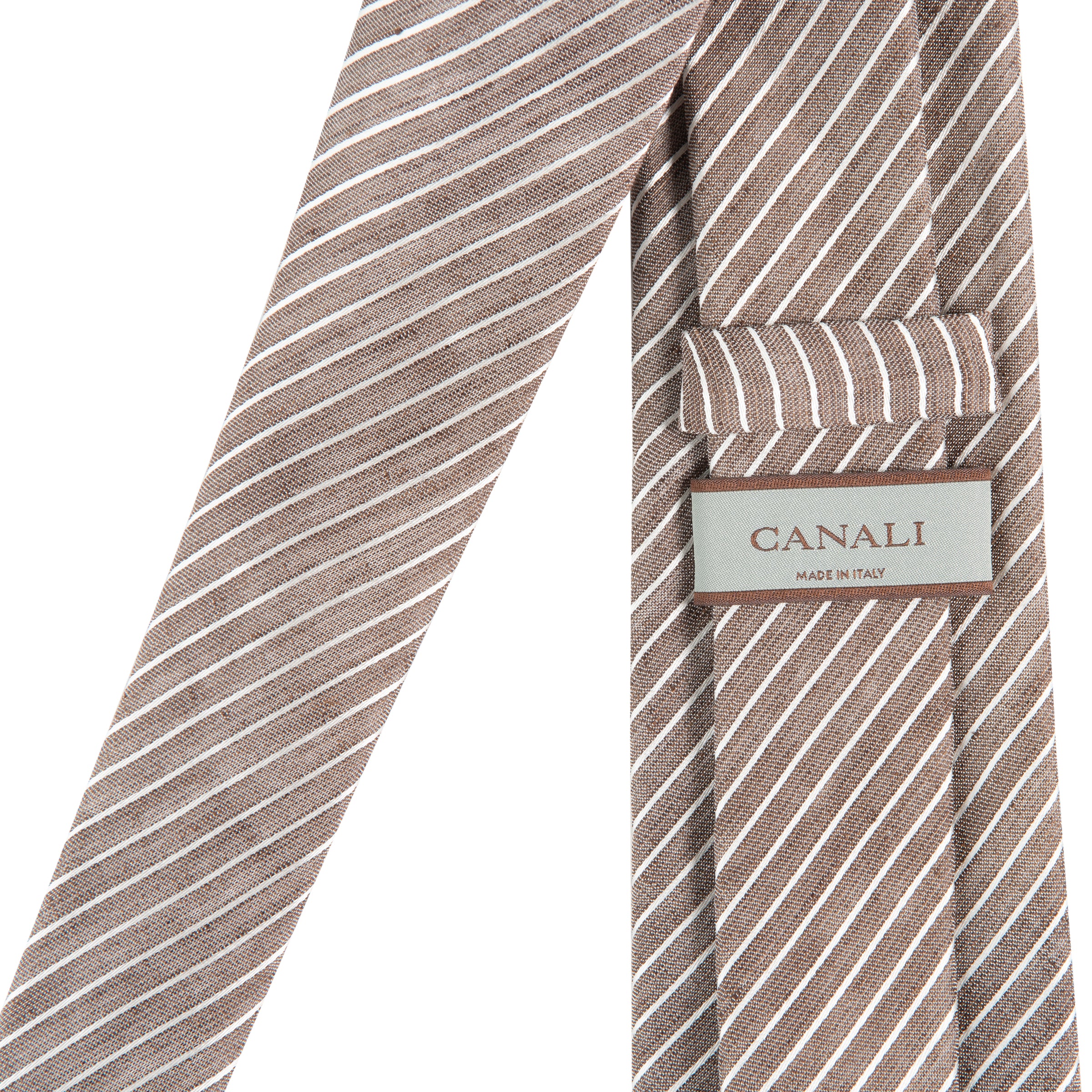 Canali Linen Striped Tie Brown