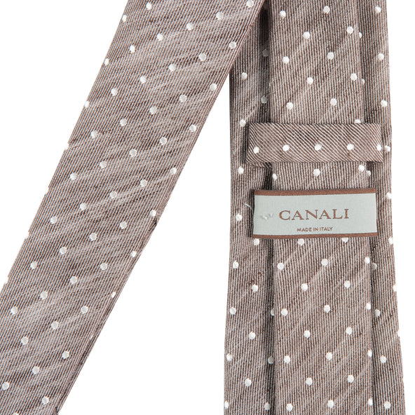 Canali Linen Polka Dot Tie Brown