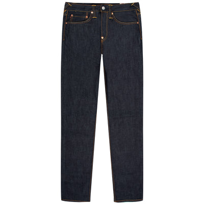 EVISU Off-White Seagull Carrot Fit Raw Denim Jeans Indigo