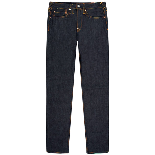 EVISU Off-White Seagull Carrot Fit Raw Denim Jeans Indigo