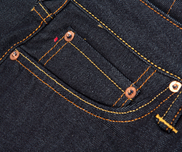 EVISU Off-White Seagull Carrot Fit Raw Denim Jeans Indigo