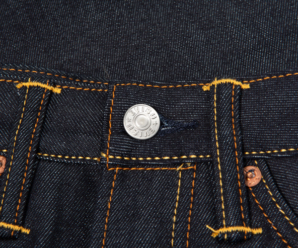 EVISU Off-White Seagull Carrot Fit Raw Denim Jeans Indigo