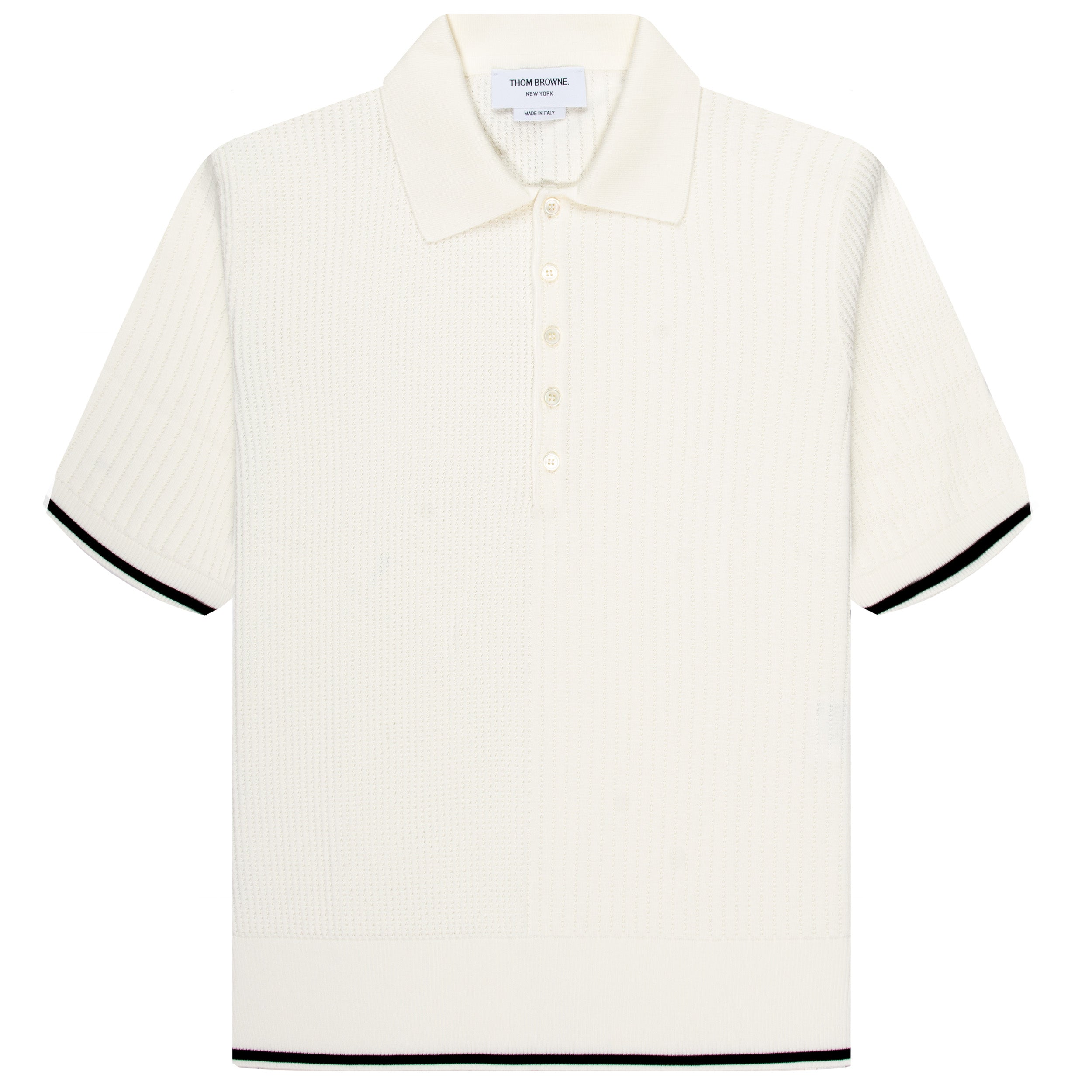 Thom Browne Half n Half Cotton 4-Bar Relaxed Fit Polo Off White