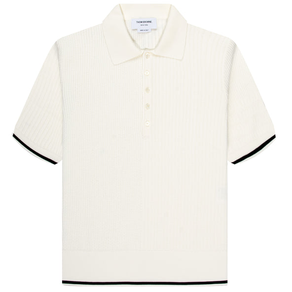 Thom Browne Half n Half Cotton 4-Bar Relaxed Fit Polo Off White