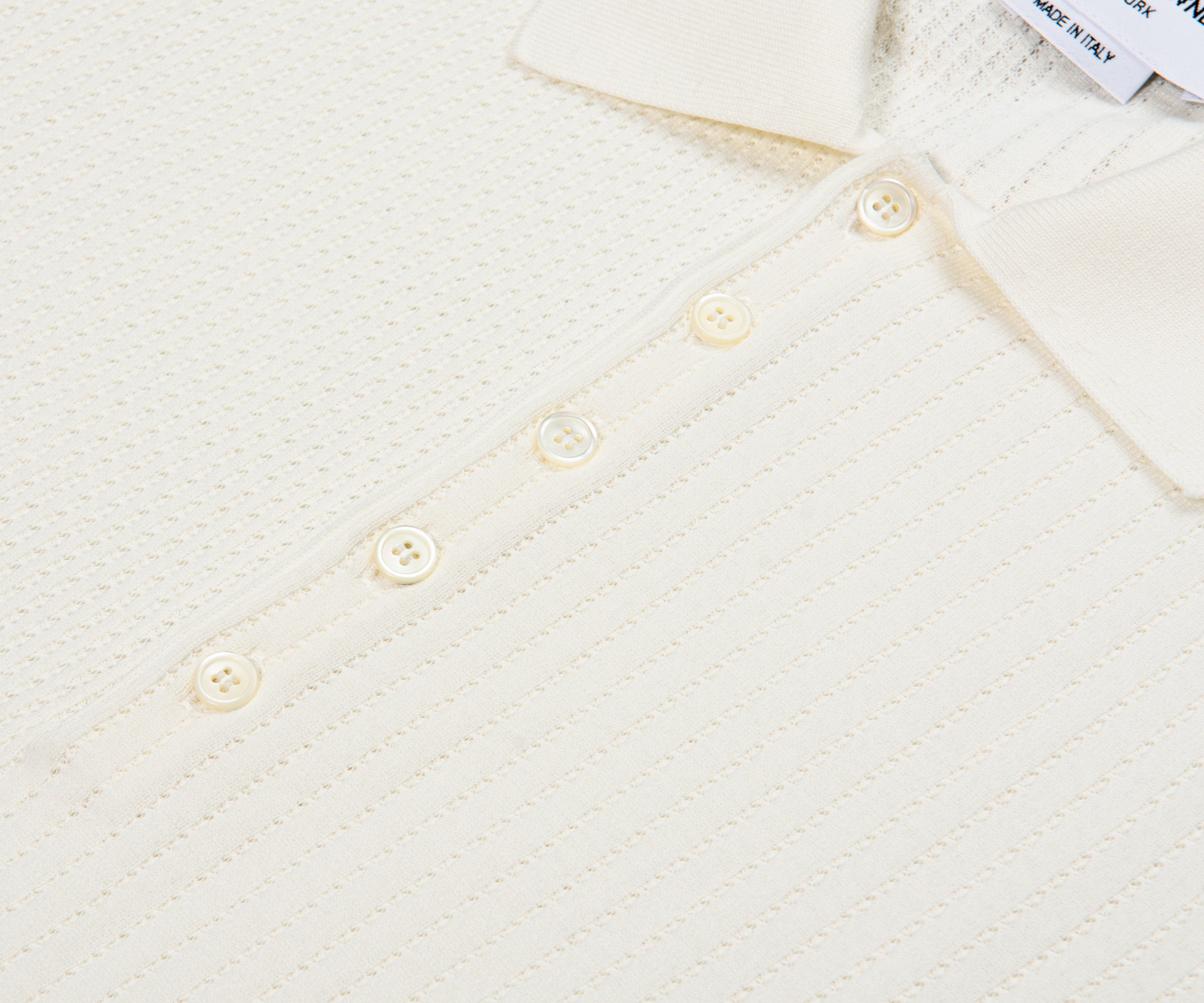 Thom Browne Half n Half Cotton 4-Bar Relaxed Fit Polo Off White