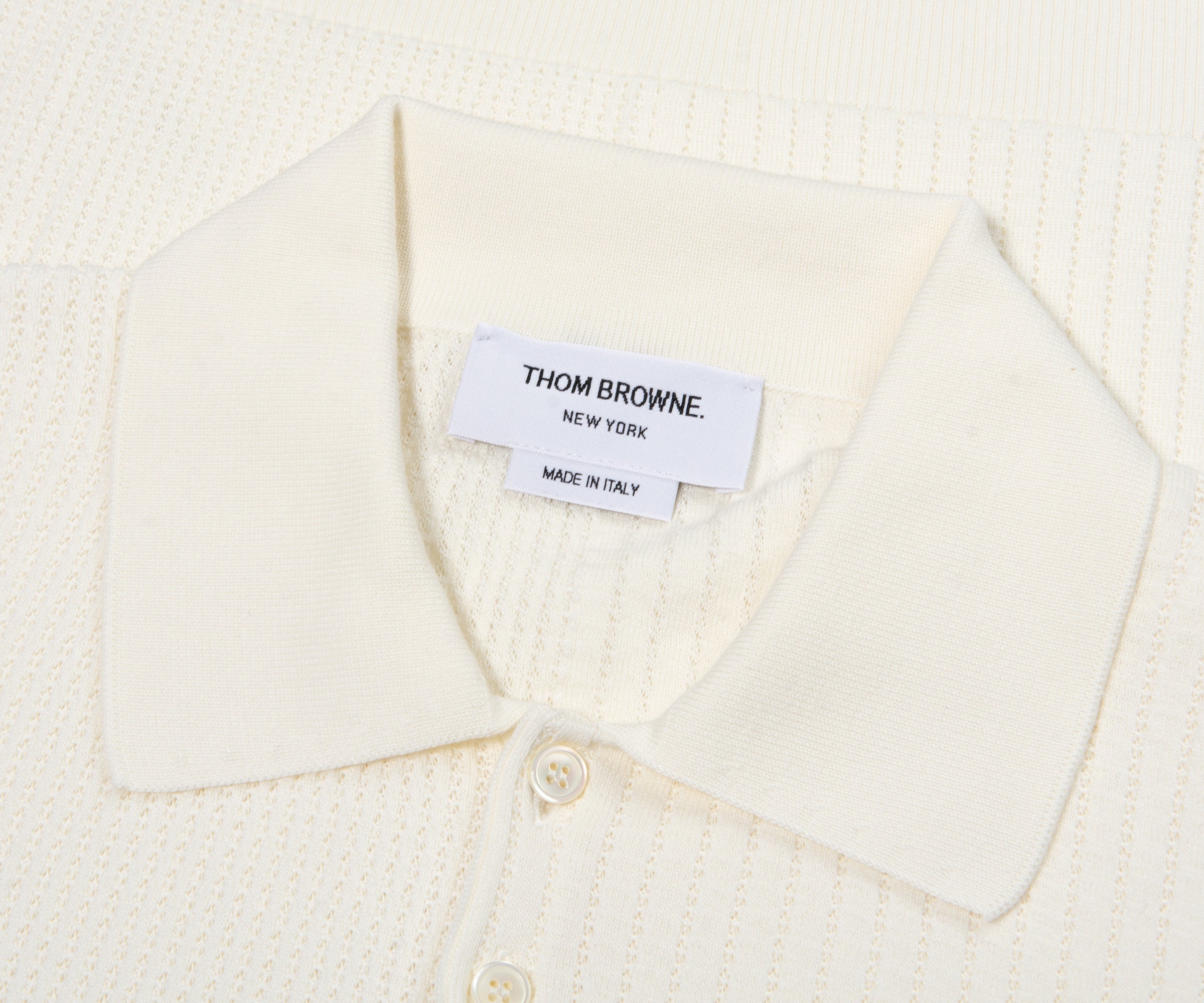 Thom Browne Half n Half Cotton 4-Bar Relaxed Fit Polo Off White