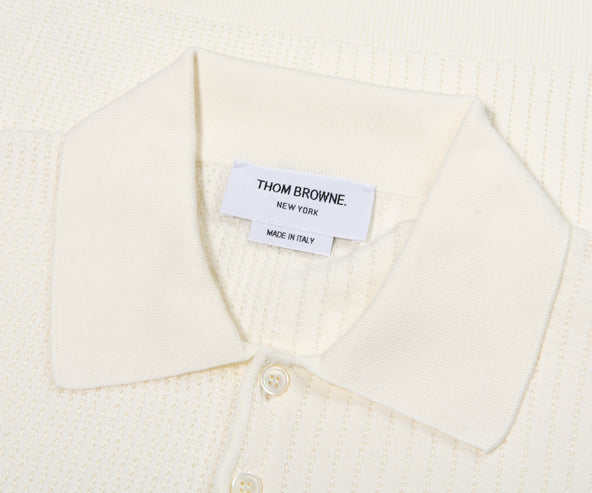 Thom Browne Half n Half Cotton 4-Bar Relaxed Fit Polo Off White