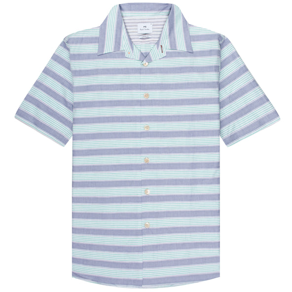 Paul Smith PS Striped SS Casual Shirt Turquoise/Purple/White