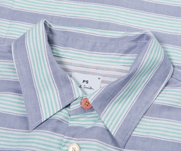 Paul Smith PS Striped SS Casual Shirt Turquoise/Purple/White