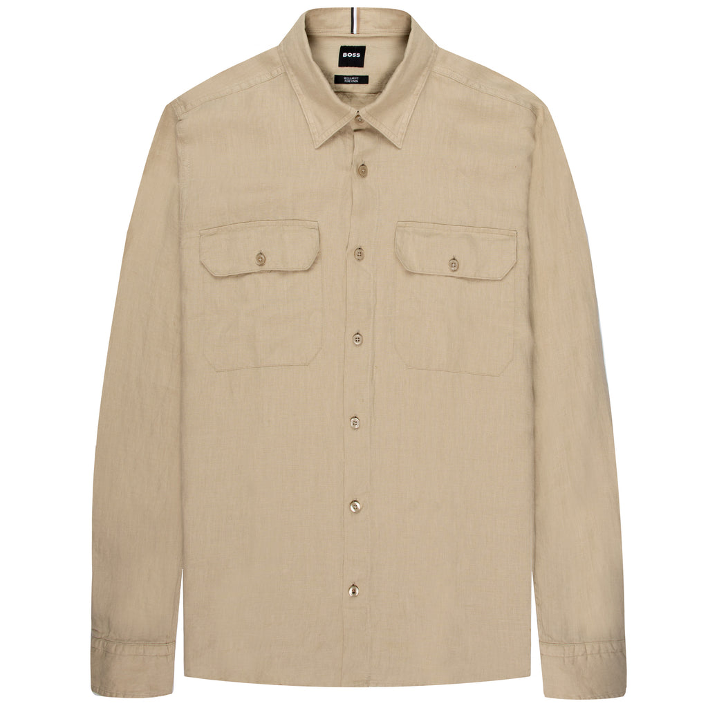 BOSS H-Liam Linen Double Pocket LS Shirt Beige