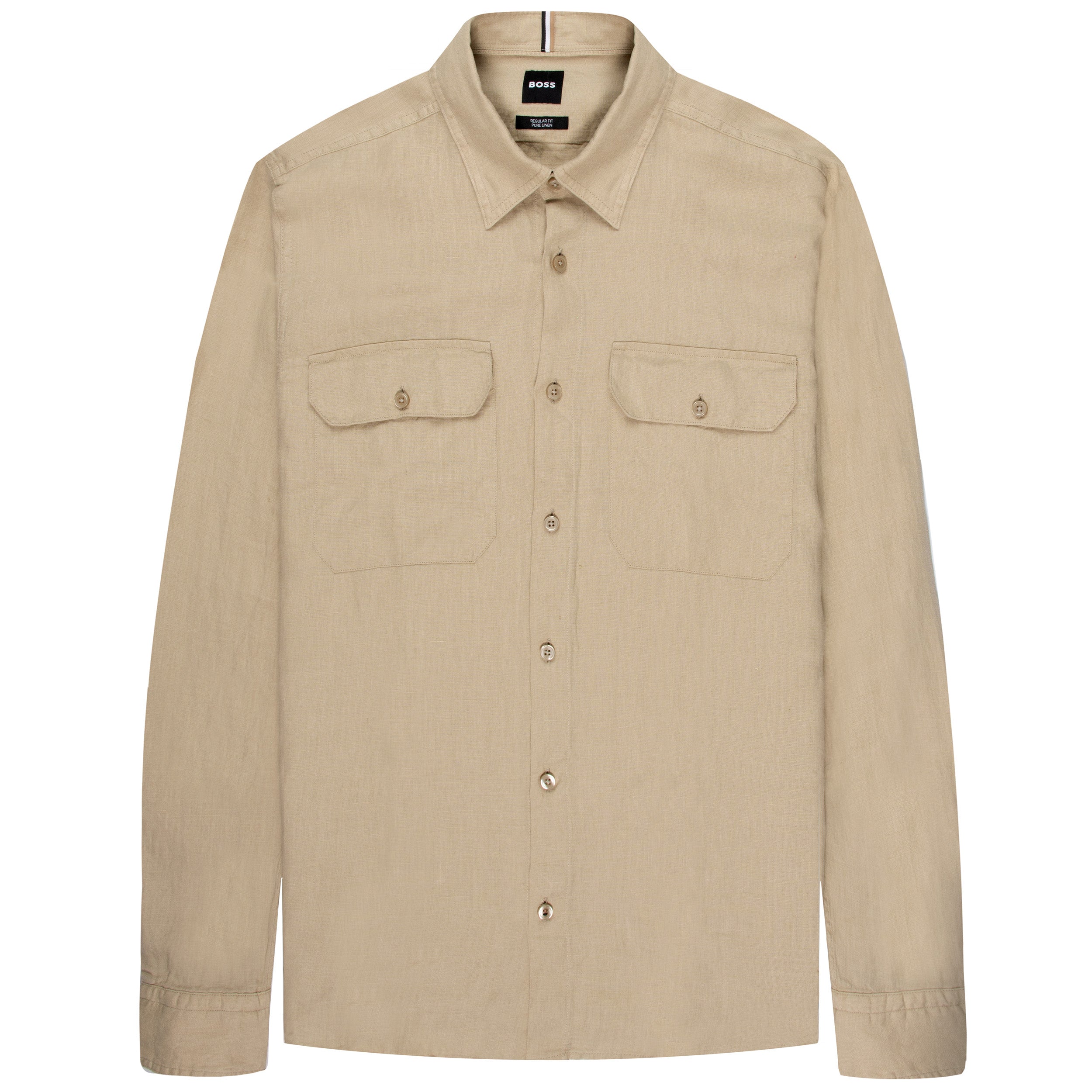 BOSS H-Liam Linen Double Pocket LS Shirt Beige