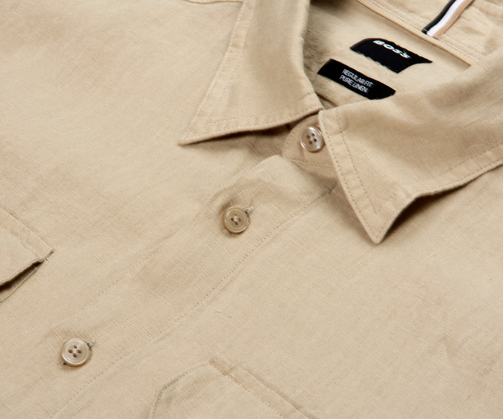 BOSS H-Liam Linen Double Pocket LS Shirt Beige