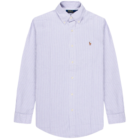 Polo Ralph Lauren Striped Custom Fit LS Shirt Purple/White