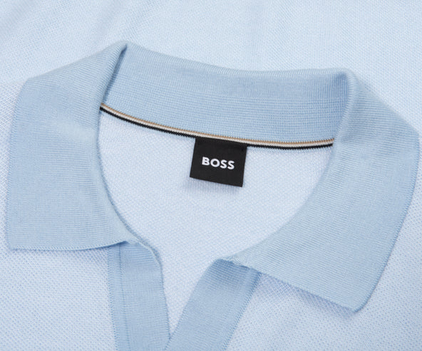 Boss H-Jianluca Knitted Polo With Johnny Collar Light Blue