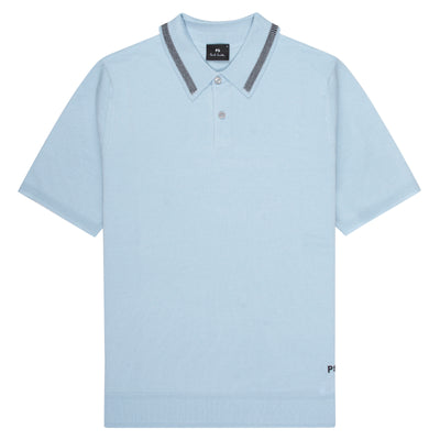 Paul Smith PS SS25 Merino Wool Stitch Detailed Collar Polo Light Blue