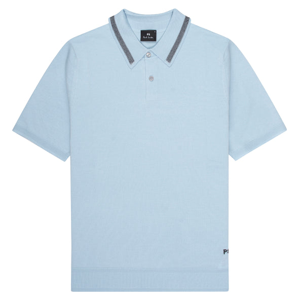 Paul Smith PS SS25 Merino Wool Stitch Detailed Collar Polo Light Blue