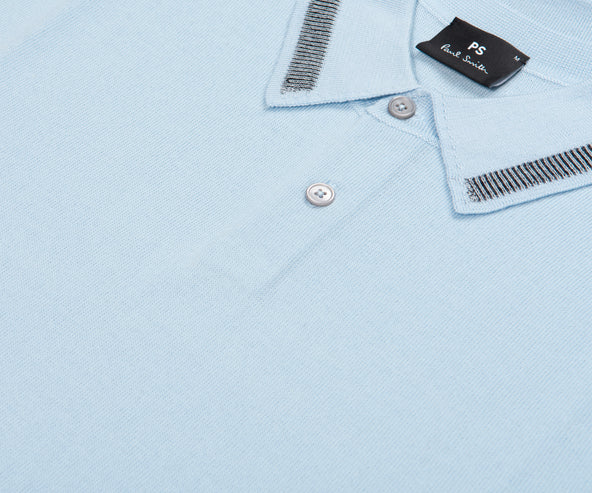 Paul Smith PS SS25 Merino Wool Stitch Detailed Collar Polo Light Blue