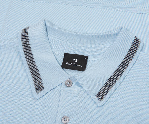 Paul Smith PS SS25 Merino Wool Stitch Detailed Collar Polo Light Blue