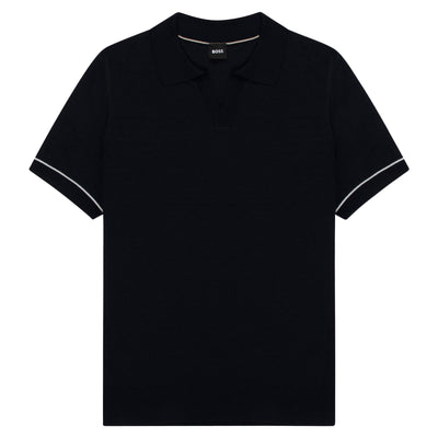 Boss H-Jianluca Knitted Polo With Johnny Collar Navy