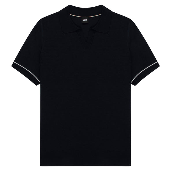 Boss H-Jianluca Knitted Polo With Johnny Collar Navy