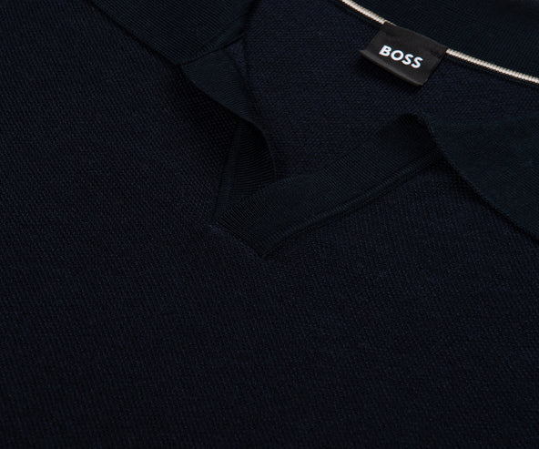 Boss H-Jianluca Knitted Polo With Johnny Collar Navy