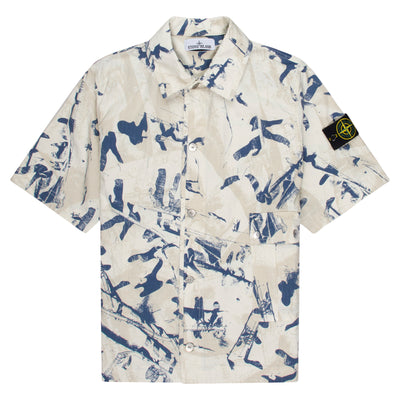 Stone Island Cream/Blue Patterned SS Shirt