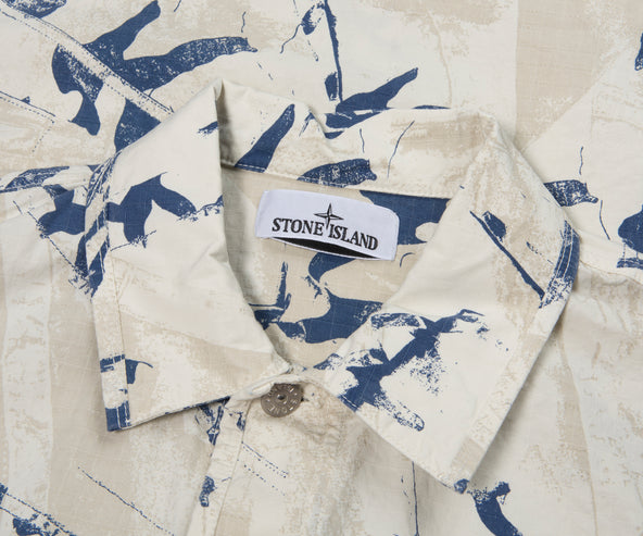 Stone Island Cream/Blue Patterned SS Shirt
