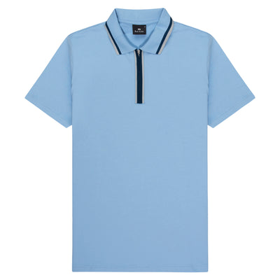 Paul Smith PS Zip Up SS Polo With Coloured Trim Light Blue