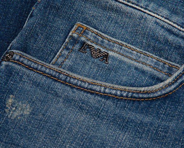 Emporio Armani J45 Blue Distressed Jeans