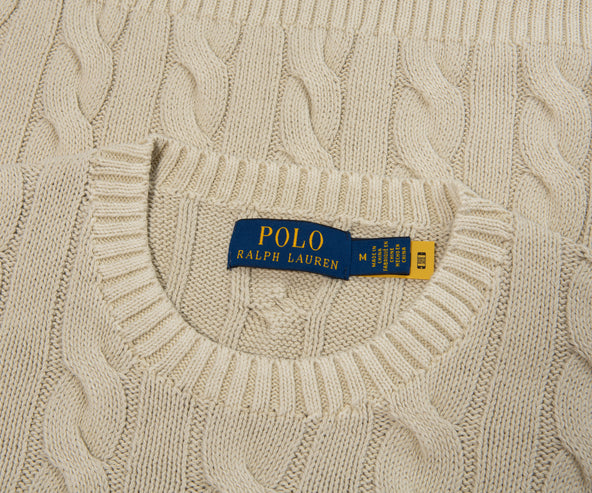 Polo Ralph Lauren Sand Cable Knit Mineral Dyed Cotton Sweater
