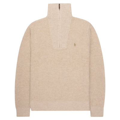 Polo Ralph Lauren Beige Waffle High Neck 1/4 Zip Sweater