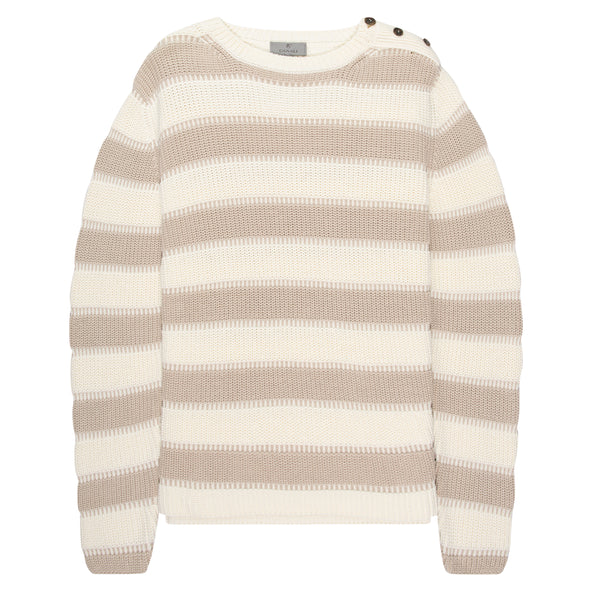 Canali Bar Striped Texture Crewneck Knit Beige/White – Pockets