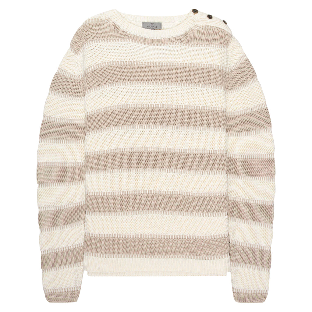 Canali Bar Striped Texture Crewneck Knit Beige/White