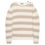 Canali Bar Striped Texture Crewneck Knit Beige/White