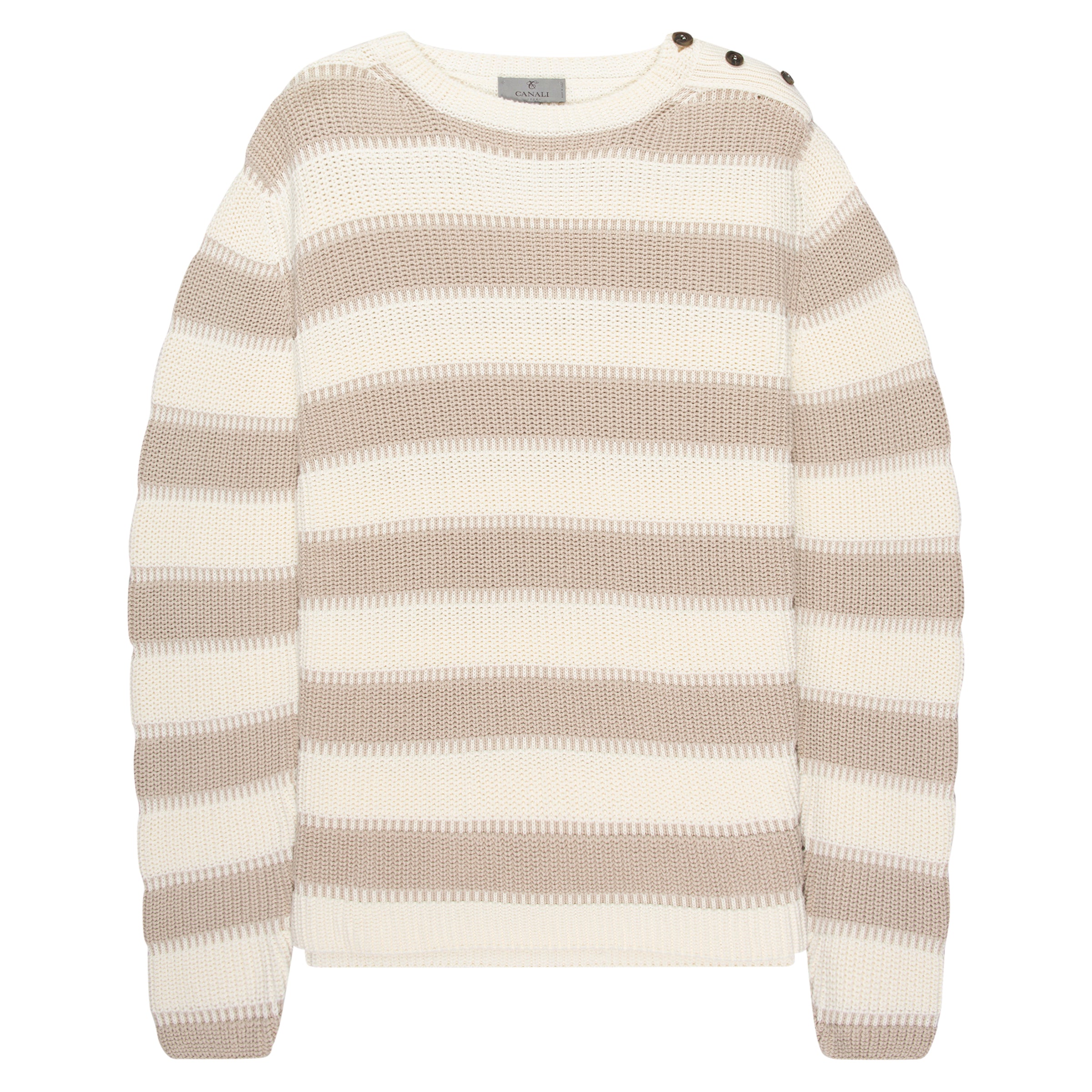 Canali Bar Striped Texture Crewneck Knit Beige/White