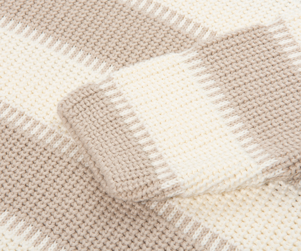Canali Bar Striped Texture Crewneck Knit Beige/White