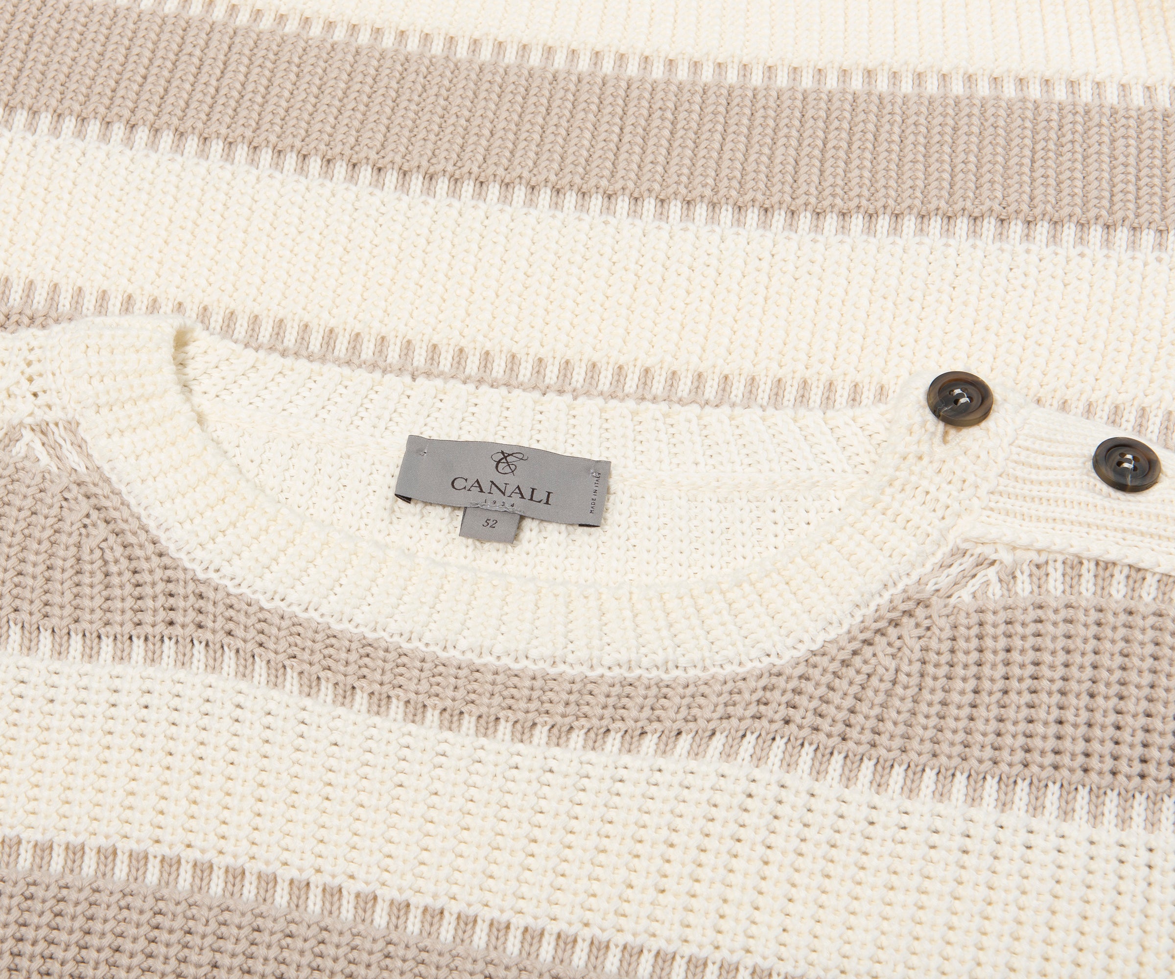 Canali Bar Striped Texture Crewneck Knit Beige/White