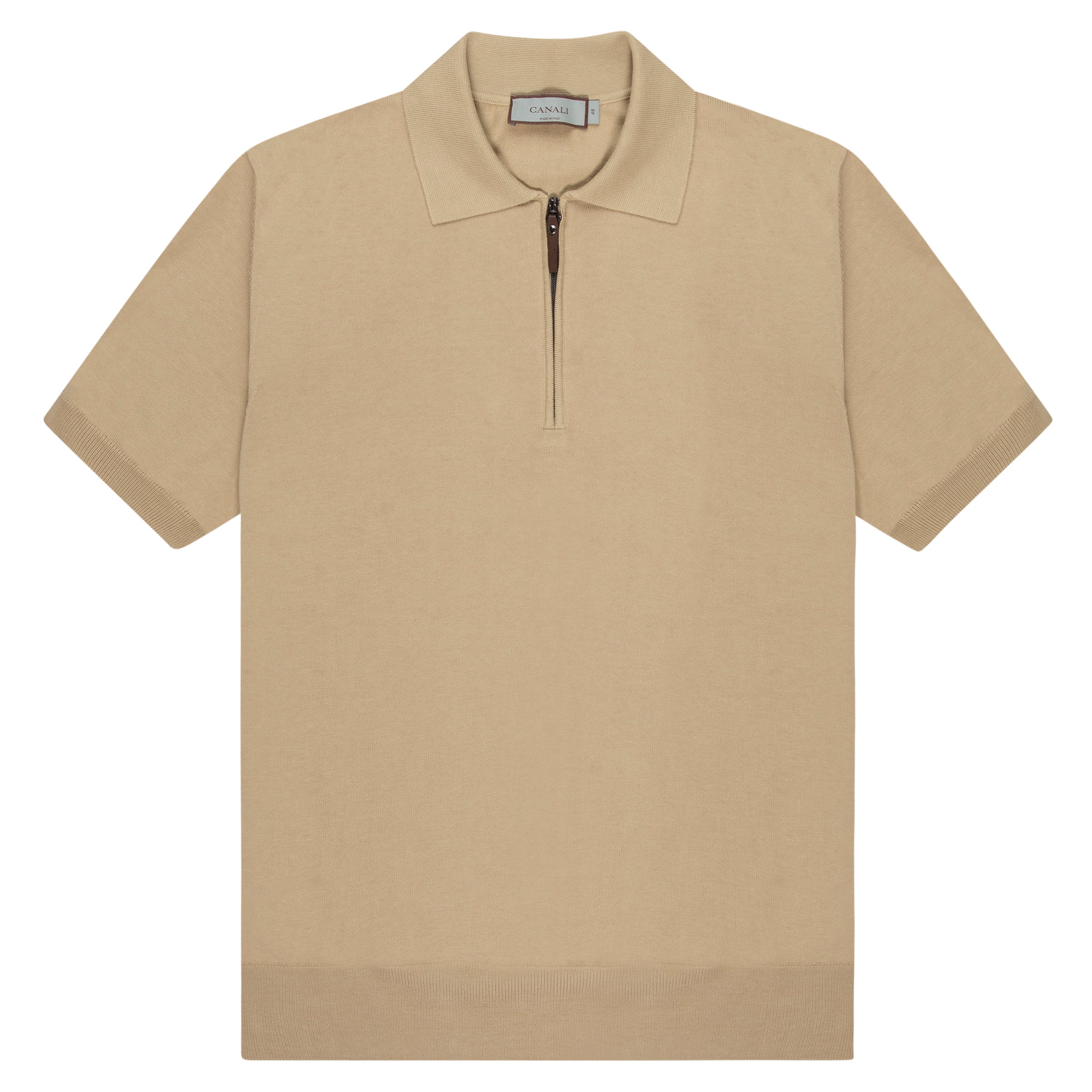 Canali 1/4 Zip Knitted Polo Stone