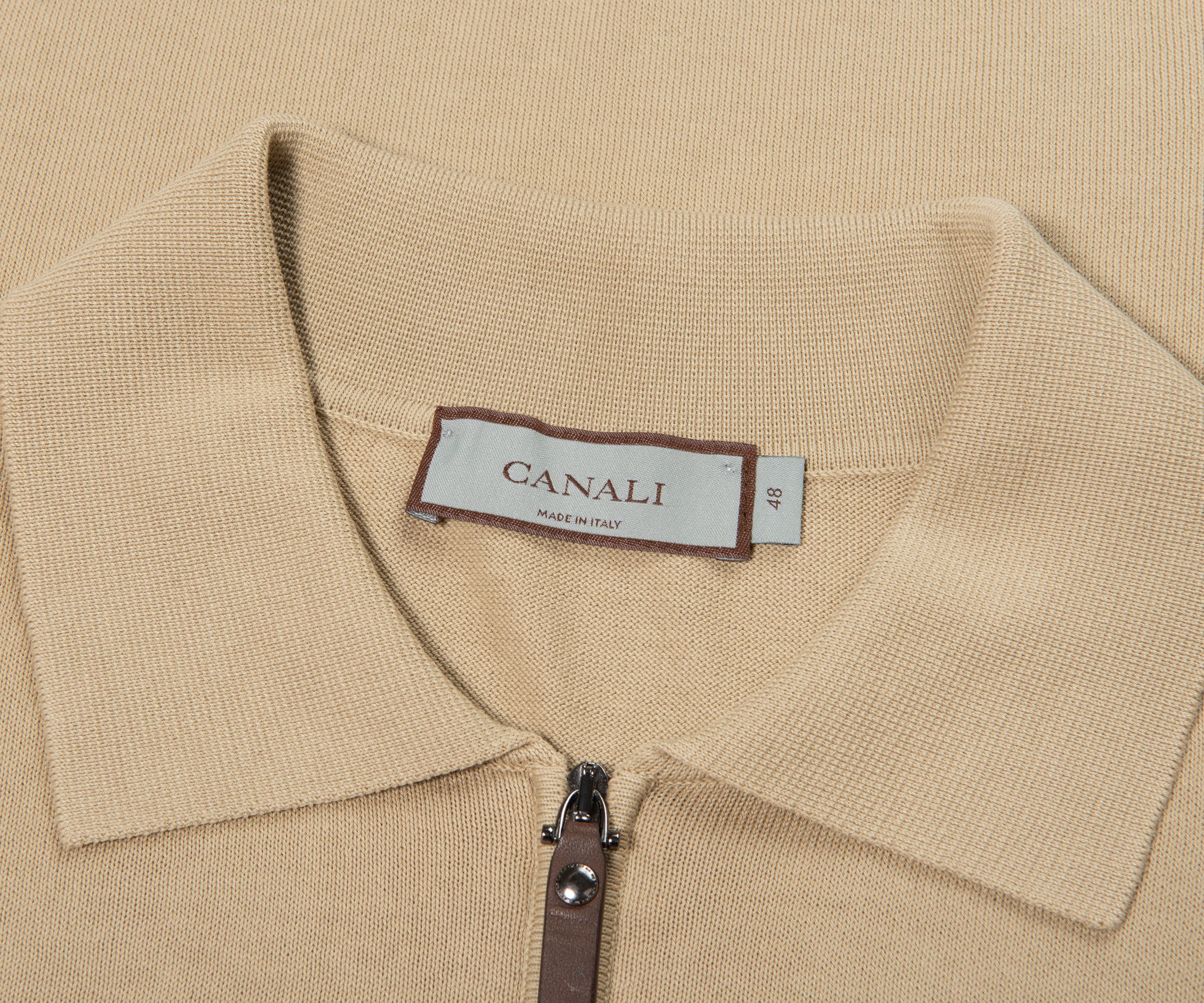 Canali 1/4 Zip Knitted Polo Stone