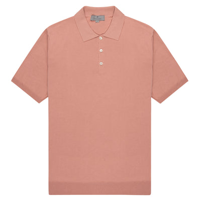 Canali Knitted SS Polo Shirt Salmon Pink