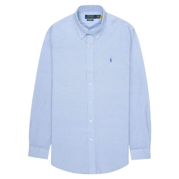 Polo Ralph Lauren Light Blue Dogs Tooth Custom Fit Shirt
