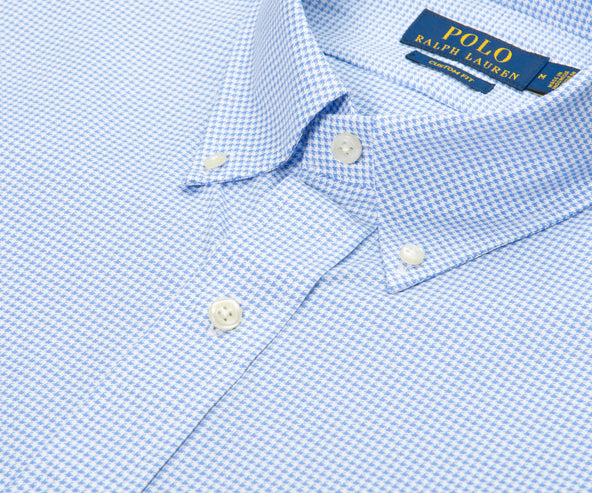 Polo Ralph Lauren Light Blue Dogs Tooth Custom Fit Shirt