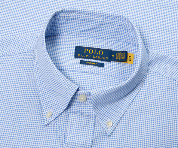 Polo Ralph Lauren Light Blue Dogs Tooth Custom Fit Shirt