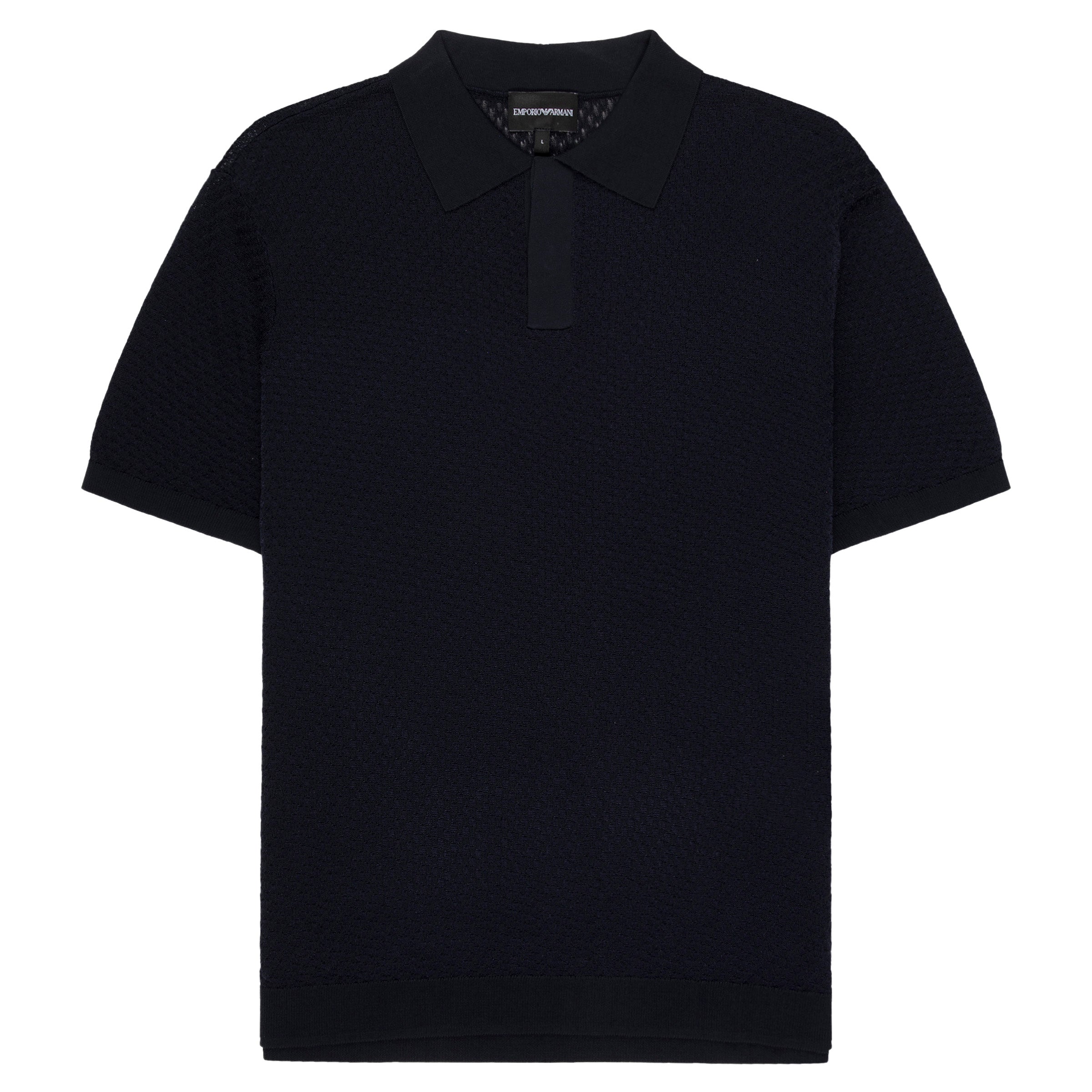 Emporio Armani Textured Cotton SS Polo Navy