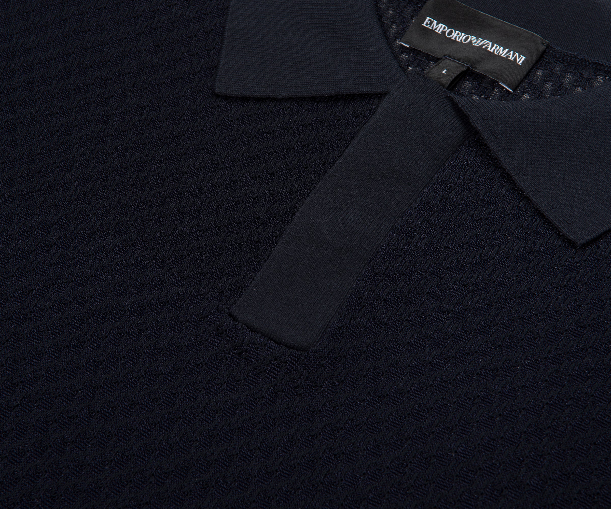 Emporio Armani Textured Cotton SS Polo Navy