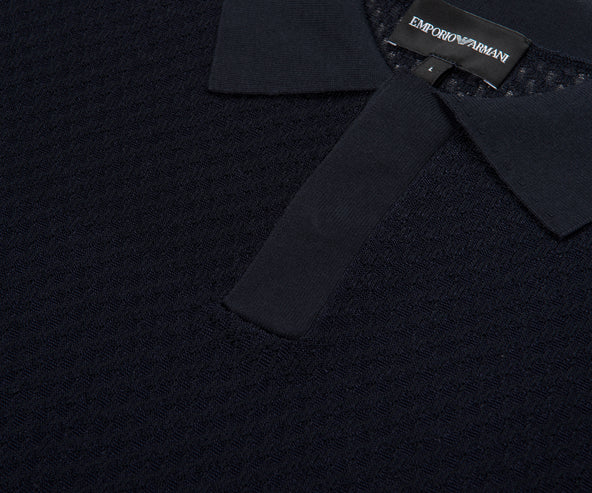 Emporio Armani Textured Cotton SS Polo Navy