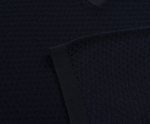 Emporio Armani Textured Cotton SS Polo Navy