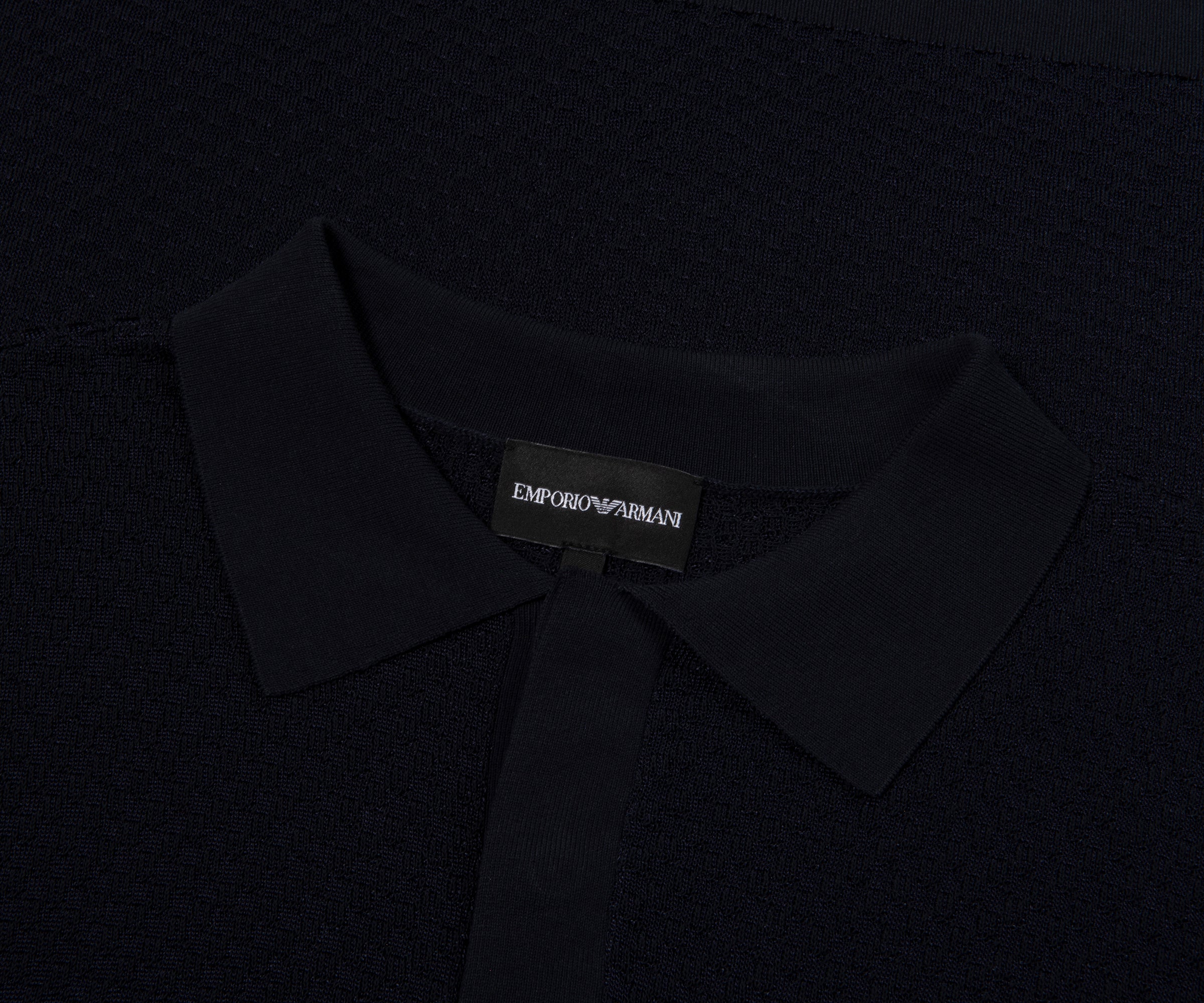 Emporio Armani Textured Cotton SS Polo Navy