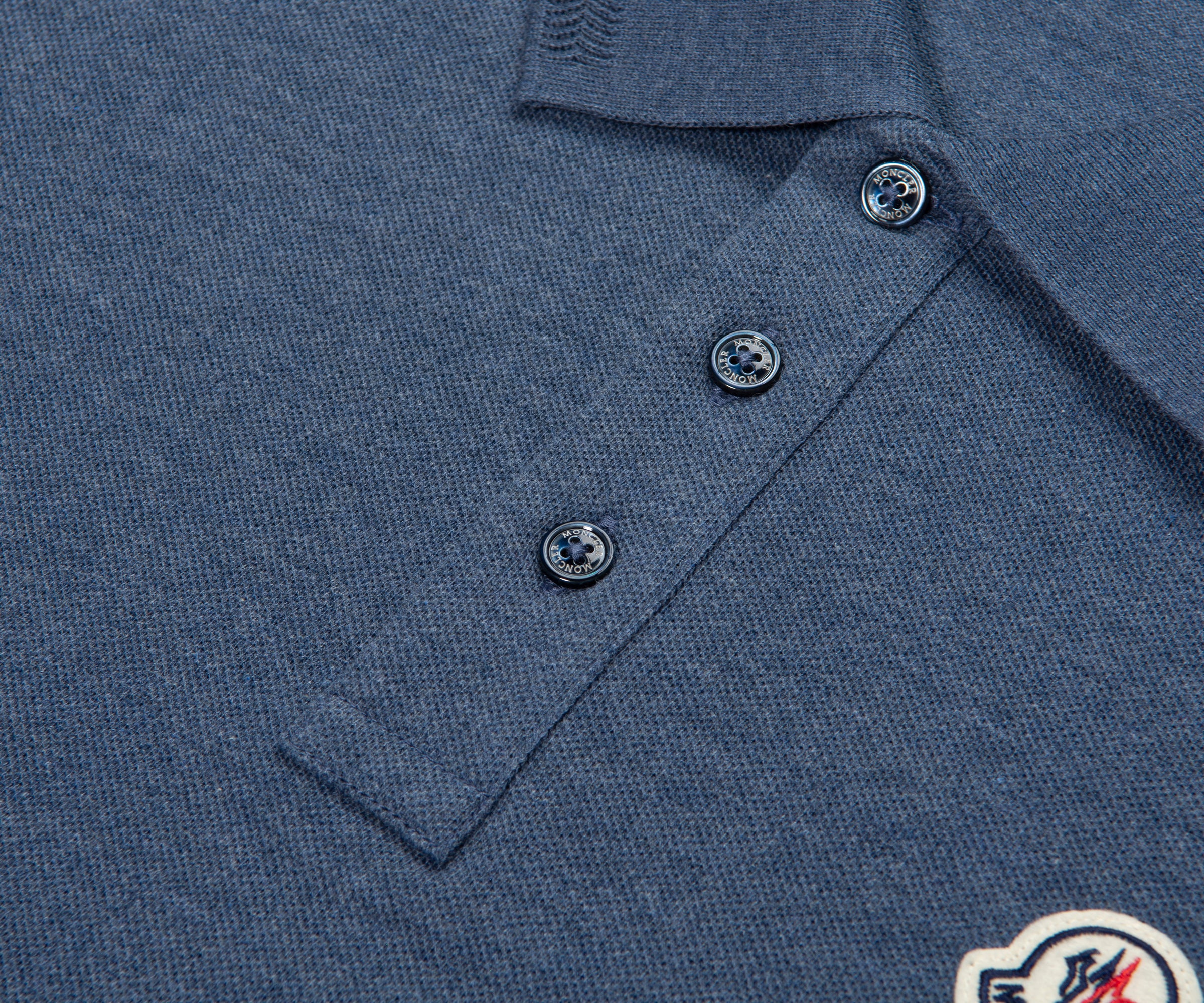 Moncler Blue Logo Patch Piquet Polo